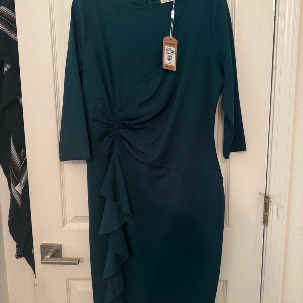 Chic Asymmetrical Teal Dress with Flowing Hemline